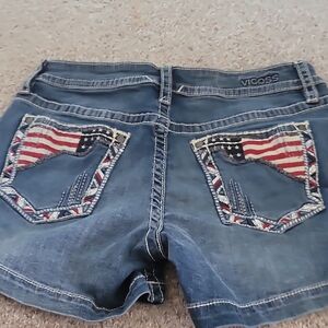 Vigoss Blue Denim Shorts with Flag Detail